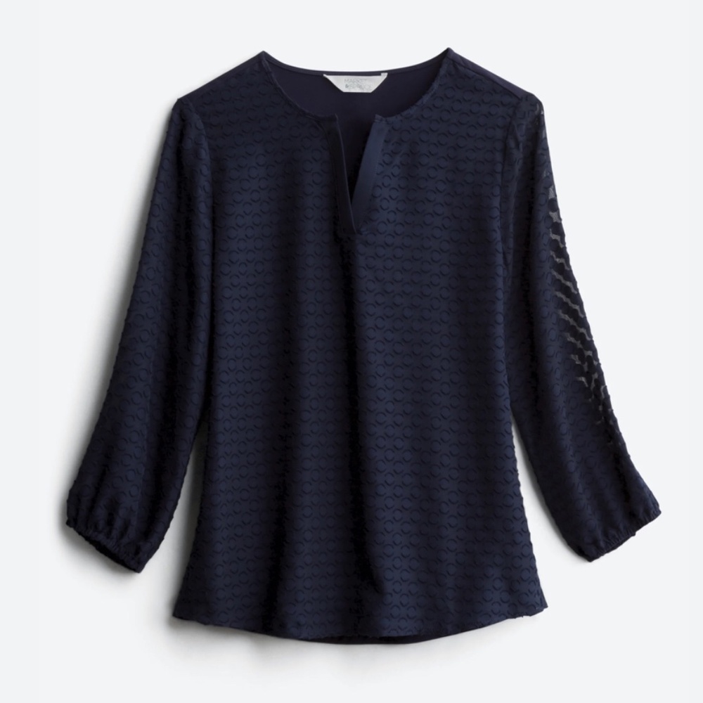 MARKET & SPRUCE Ezide Split Neck Mixed Material Top - Blue/Navy - Size Medium